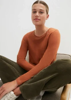 Damen bonprix Shirts & Tops|Nachhaltigere Materialien|Langarmshirt mit Zierknöpfen