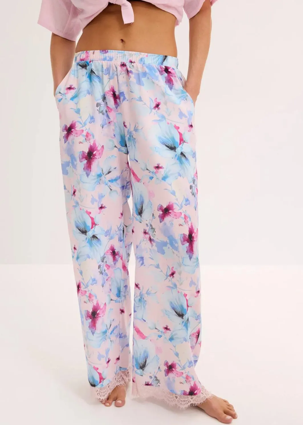 Damen bonprix Wäsche·Nachtwäsche|Nachhaltigere Materialien|Lange Pyjamahose aus glänzendem Satin