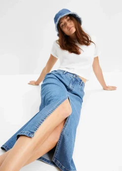 Discount Langer Jeansrock mit Schlitz aus Positive Denim #1 Fabric Damen Bekleidung·Sportbekleidung|Röcke