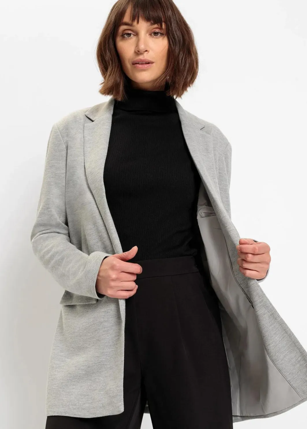 Hot Langer Jersey-Blazer mit Taschen Damen Bekleidung·Basics|Blazer