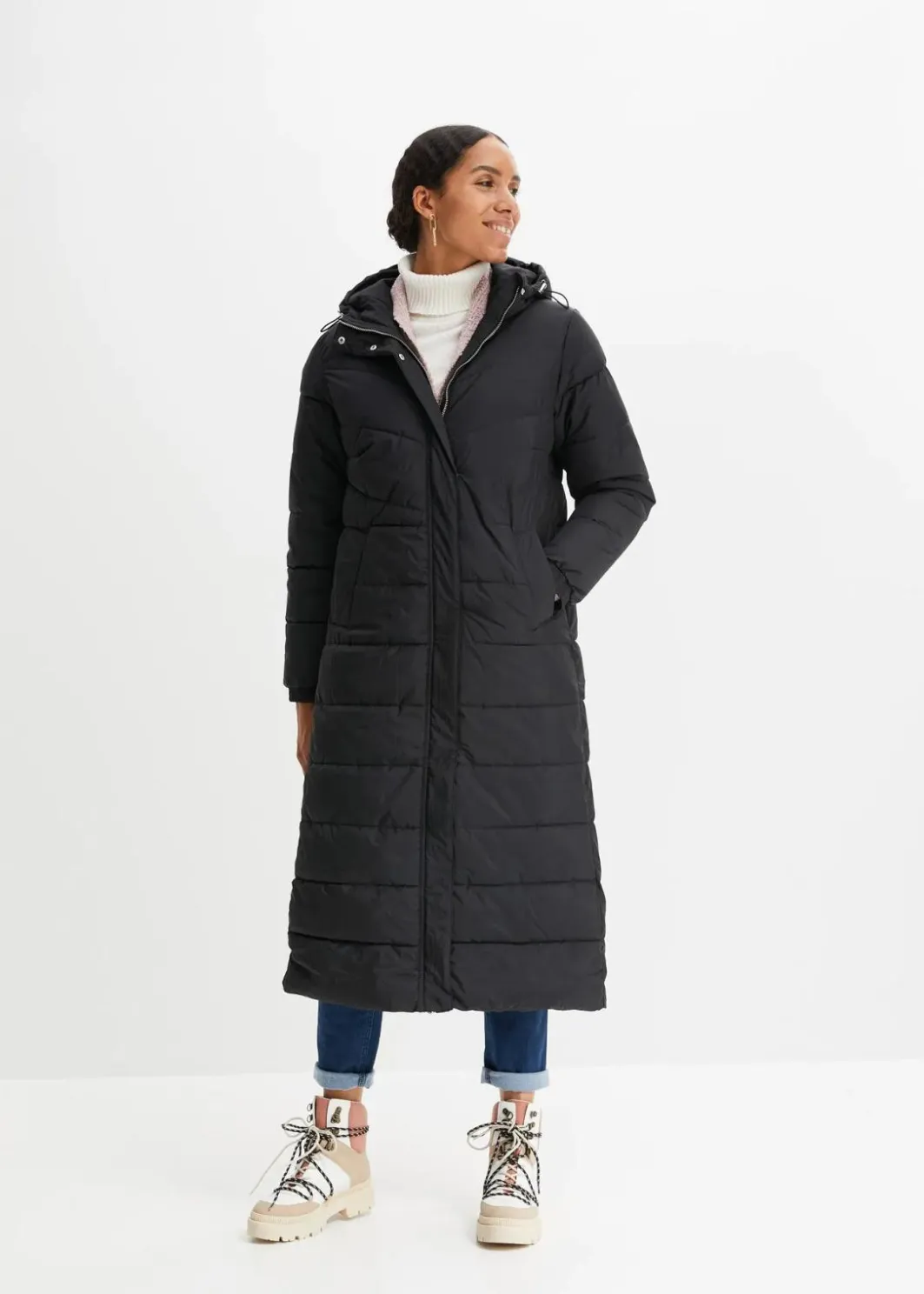 Clearance Langer Stepp-Mantel mit Kapuze Damen Jacken & Mäntel|Bekleidung·Hosen