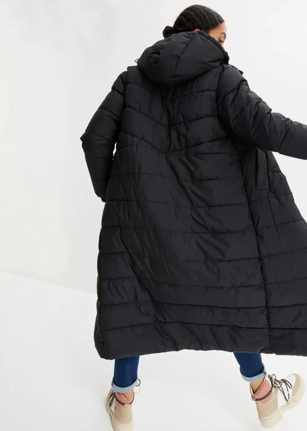 Clearance Langer Stepp-Mantel mit Kapuze Damen Jacken & Mäntel|Bekleidung·Hosen