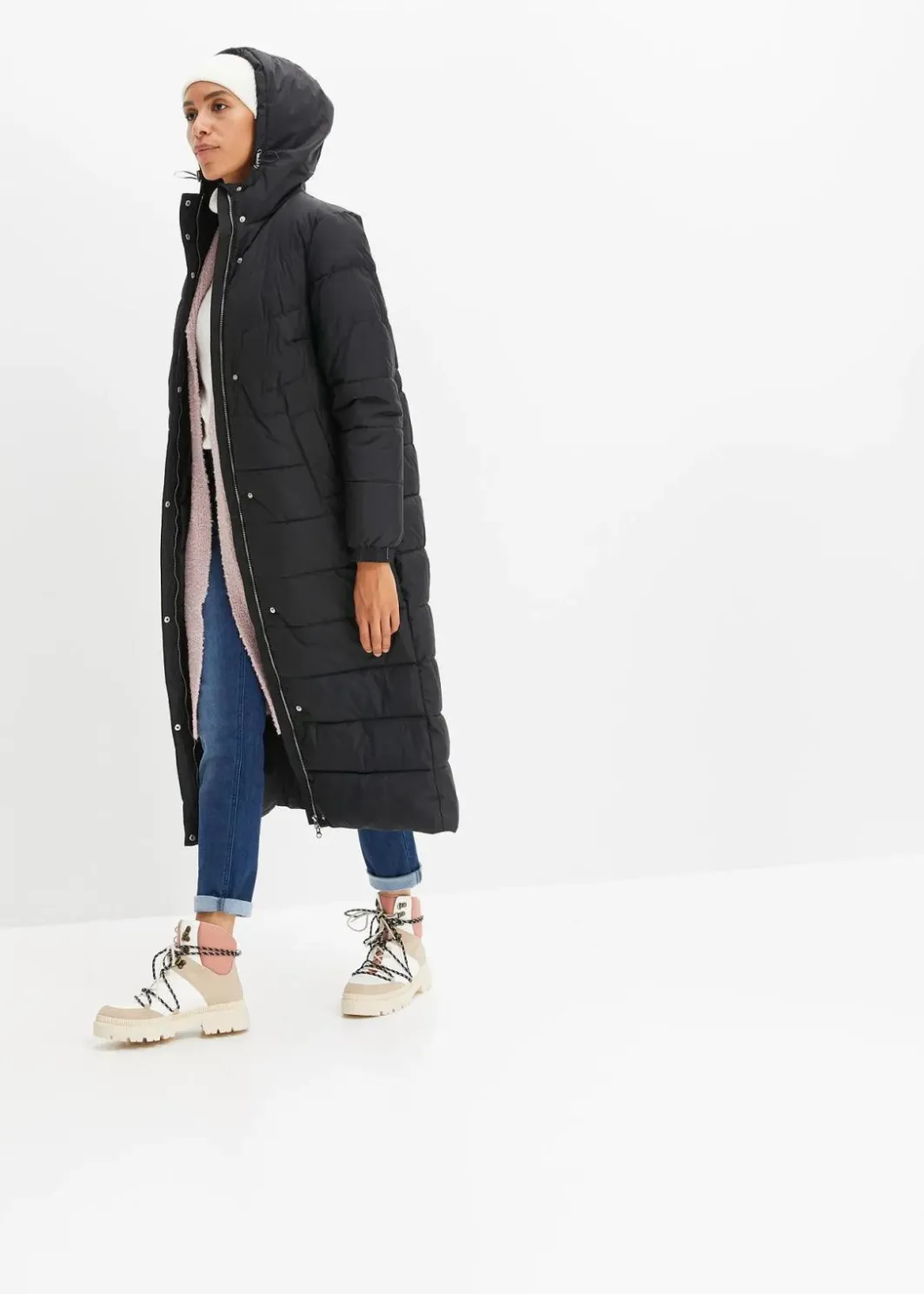 Clearance Langer Stepp-Mantel mit Kapuze Damen Jacken & Mäntel|Bekleidung·Hosen