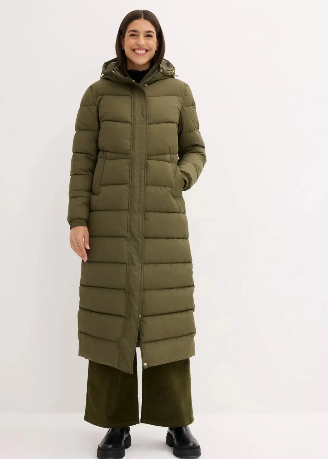 Damen bonprix Bekleidung·Hosen|Jacken & Mäntel|Langer Stepp-Mantel mit Kapuze