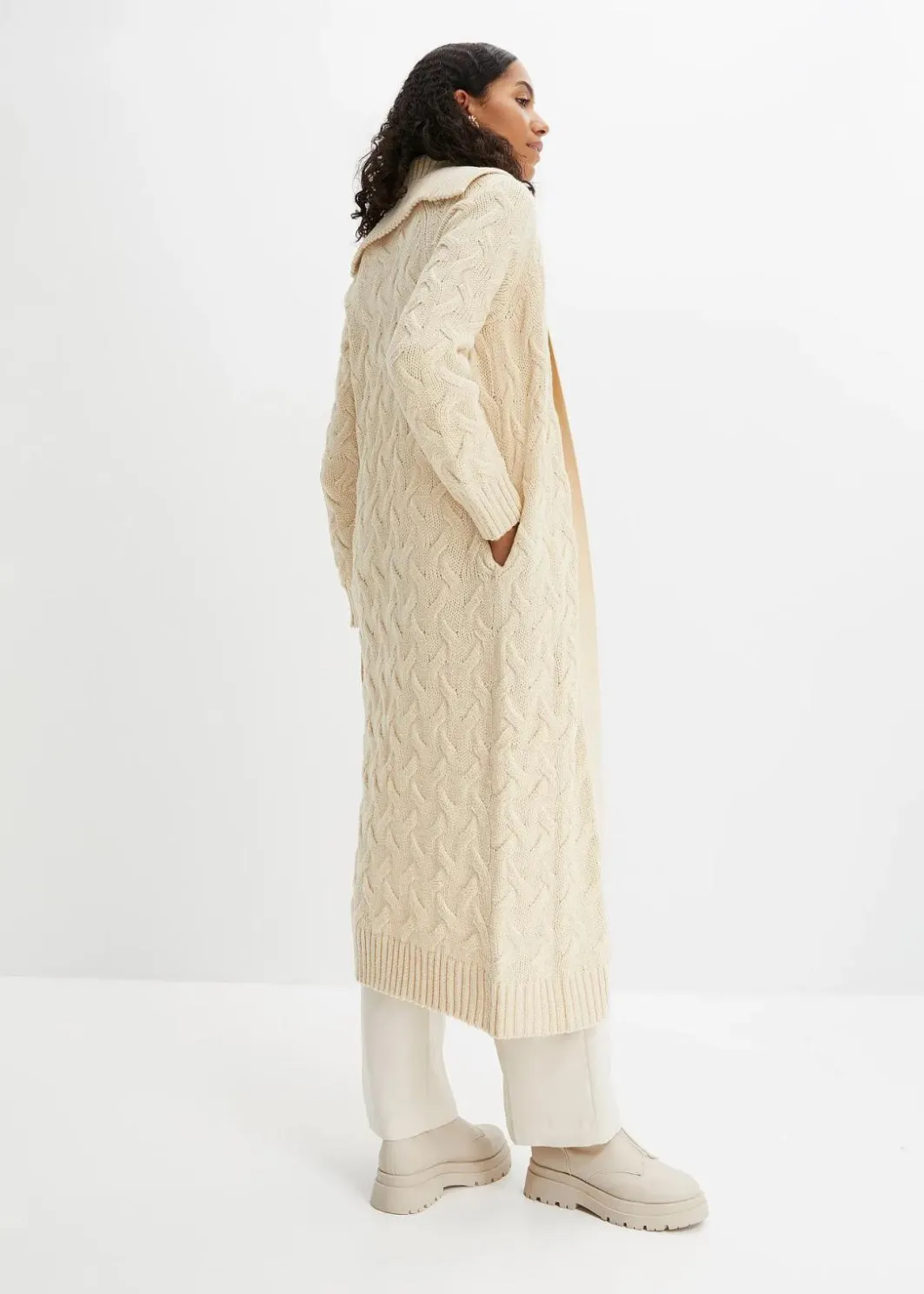 Online Langer Strickmantel aus Zopfstrick Damen Bekleidung·Umstandsmode|Pullover & Strickjacken