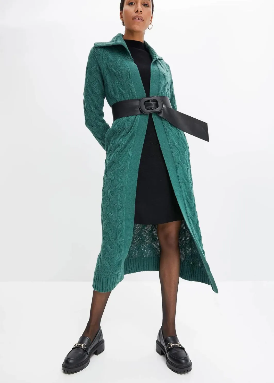 Damen bonprix Pullover & Strickjacken|Strickmode|Langer Strickmantel aus Zopfstrick