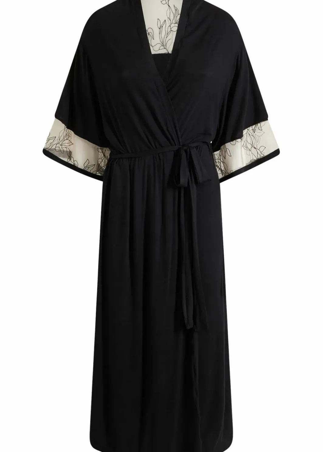 Damen bonprix Wäsche·Dessous|Wäsche·Bademäntel|Langer Viskose Kimono mit Stickerei