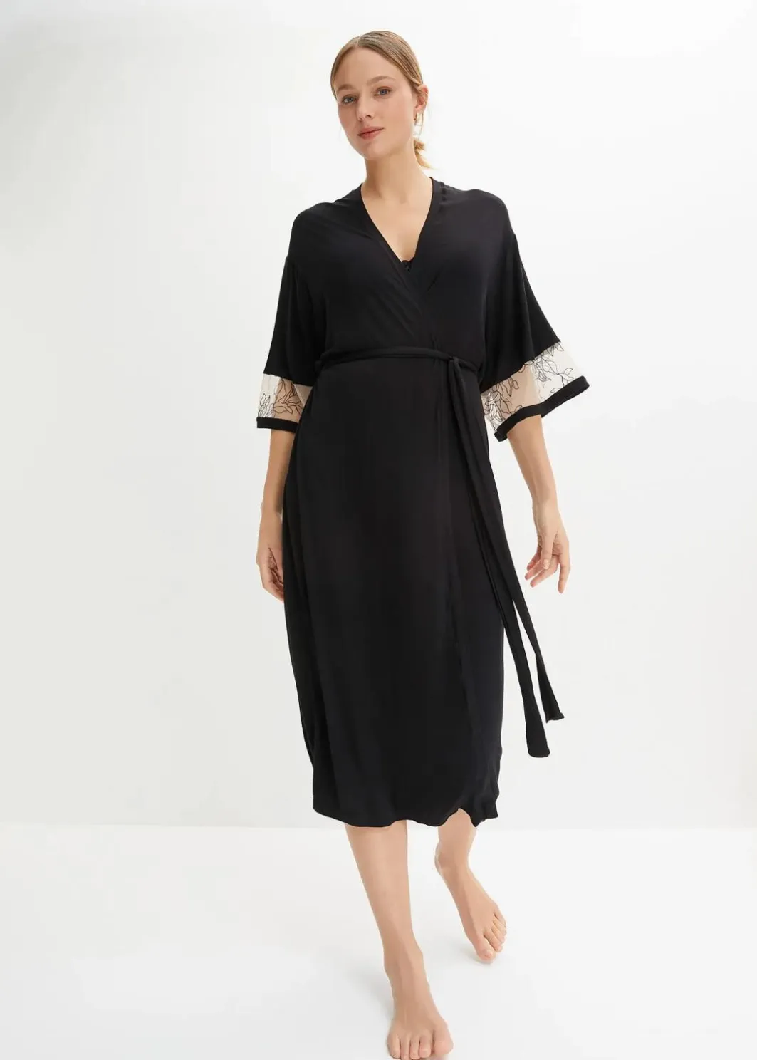 Damen bonprix Wäsche·Dessous|Wäsche·Bademäntel|Langer Viskose Kimono mit Stickerei