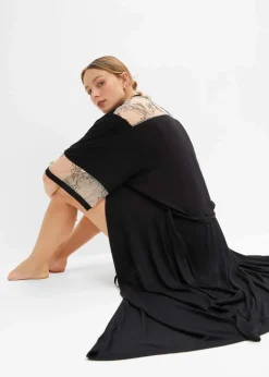 Damen bonprix Wäsche·Dessous|Wäsche·Bademäntel|Langer Viskose Kimono mit Stickerei