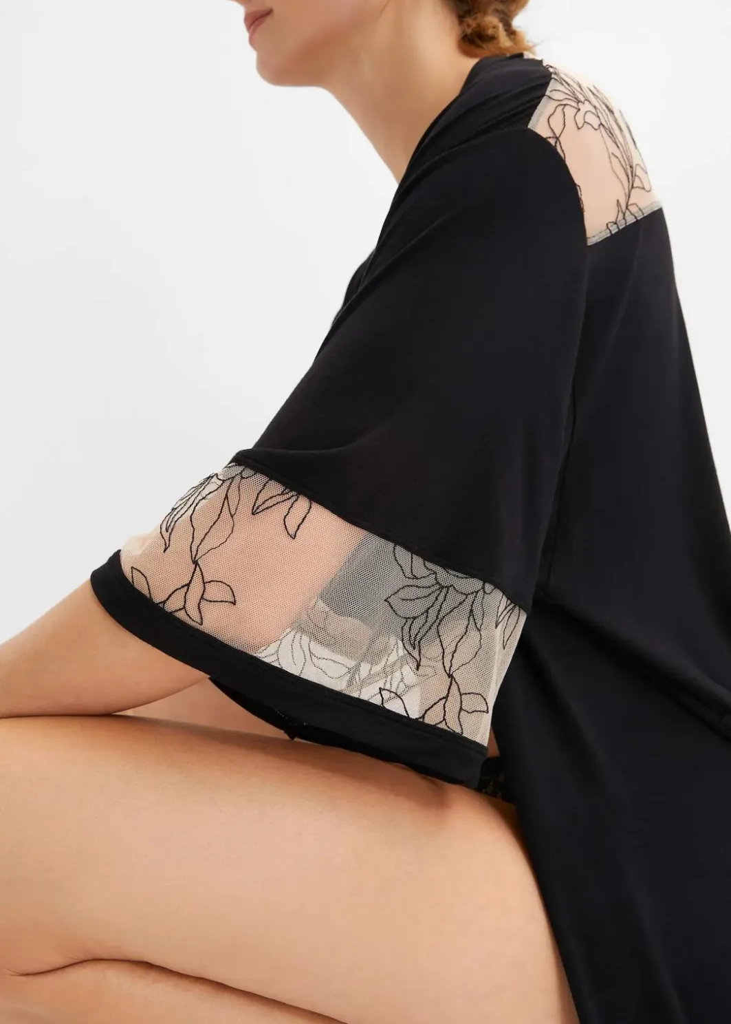 Damen bonprix Wäsche·Dessous|Wäsche·Bademäntel|Langer Viskose Kimono mit Stickerei