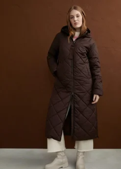 Outlet Langer, wattierter Steppmantel mit Kapuze Damen Nachhaltigere Materialien|Bekleidung·Hosen
