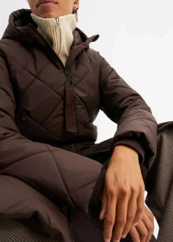 Outlet Langer, wattierter Steppmantel mit Kapuze Damen Nachhaltigere Materialien|Bekleidung·Hosen