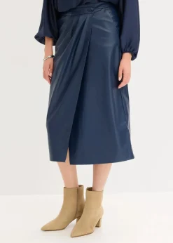 Damen bonprix Bekleidung·Sportbekleidung|Röcke|Lederimitat Midi-Wickelrock