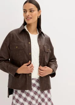Lederimitat-Hemd in Used-Optik Damen Bekleidung·Jacken & Mäntel|Blusen & Tuniken