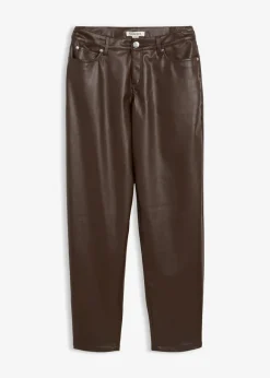 Damen bonprix Bekleidung·Kleider|Hosen|Lederimitat-Hose im Barrel Shape, Mid Waist
