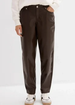 Damen bonprix Bekleidung·Kleider|Hosen|Lederimitat-Hose im Barrel Shape, Mid Waist