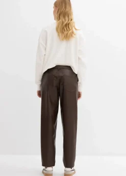 Damen bonprix Bekleidung·Kleider|Hosen|Lederimitat-Hose im Barrel Shape, Mid Waist