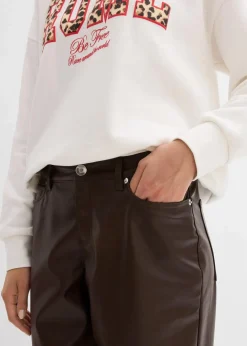 Damen bonprix Bekleidung·Kleider|Hosen|Lederimitat-Hose im Barrel Shape, Mid Waist