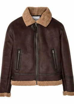 Herren bonprix Jacken & Mäntel|Große Größen|Lederimitat-Jacke mit Teddyfutter