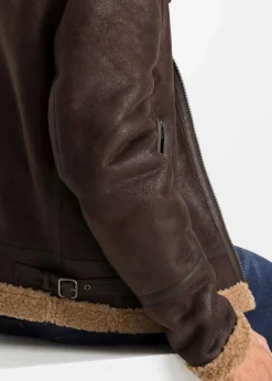 Herren bonprix Jacken & Mäntel|Große Größen|Lederimitat-Jacke mit Teddyfutter