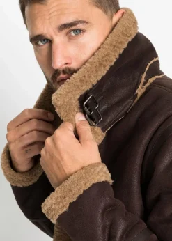 Herren bonprix Jacken & Mäntel|Große Größen|Lederimitat-Jacke mit Teddyfutter