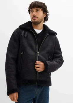 Clearance Lederimitat-Jacke mit Teddyfutter Herren Große Größen|Jacken & Mäntel