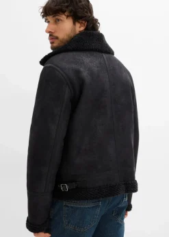 Clearance Lederimitat-Jacke mit Teddyfutter Herren Große Größen|Jacken & Mäntel