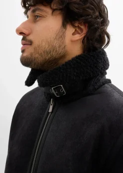 Clearance Lederimitat-Jacke mit Teddyfutter Herren Große Größen|Jacken & Mäntel