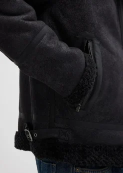 Clearance Lederimitat-Jacke mit Teddyfutter Herren Große Größen|Jacken & Mäntel
