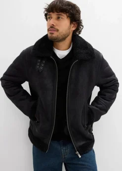Clearance Lederimitat-Jacke mit Teddyfutter Herren Große Größen|Jacken & Mäntel