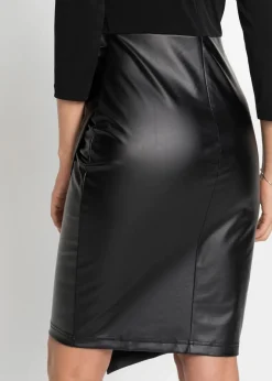 Damen bonprix Kleider|Bekleidung·Pullover & Strickjacken|Lederimitat-Kleid mit Jersey-Oberteil