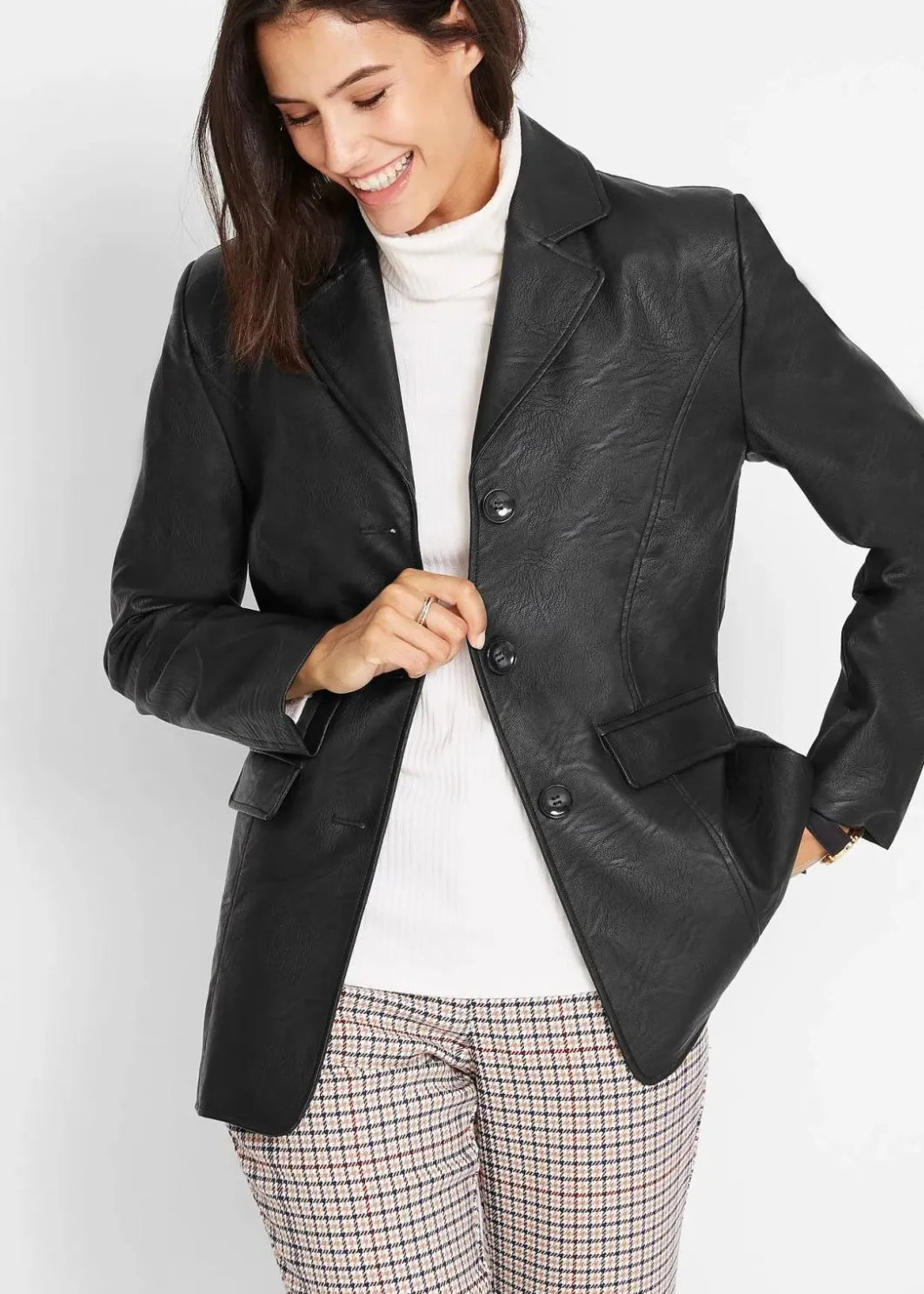 Damen bonprix Jacken & Mäntel|Bekleidung·Hosen|Lederimitat-Longblazer