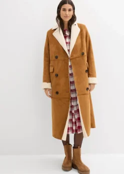 Lederimitat-Mantel mit Teddy warm gefüttert Damen Bekleidung·Hosen|Jacken & Mäntel