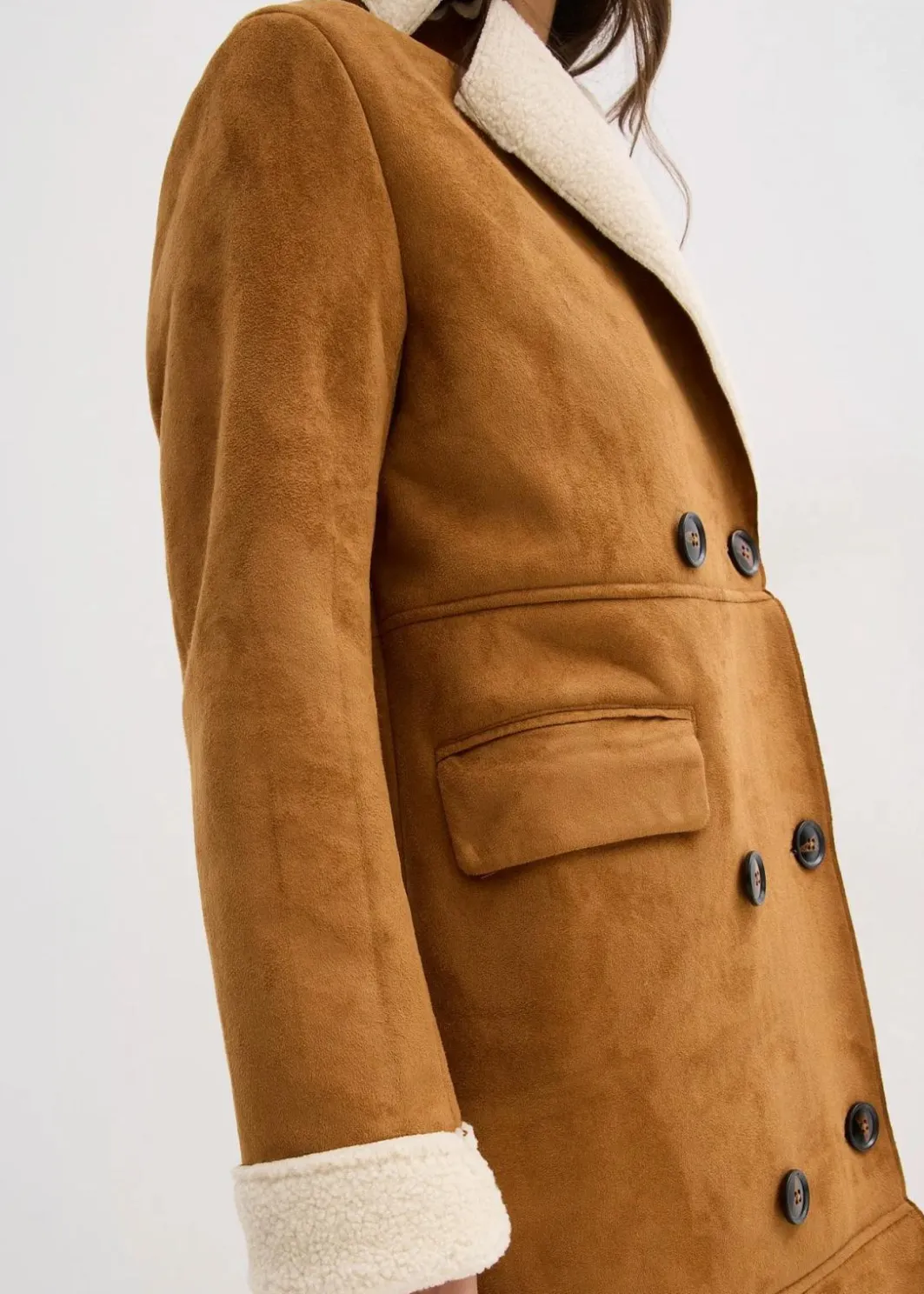 Lederimitat-Mantel mit Teddy warm gefüttert Damen Bekleidung·Hosen|Jacken & Mäntel