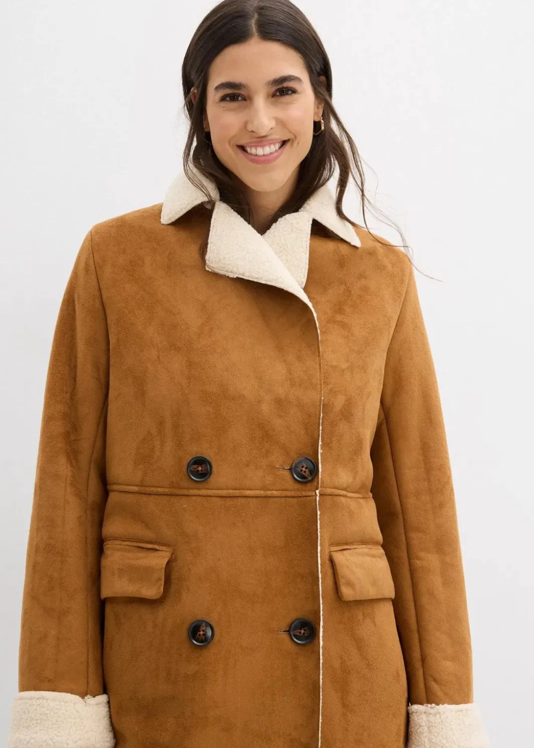 Lederimitat-Mantel mit Teddy warm gefüttert Damen Bekleidung·Hosen|Jacken & Mäntel