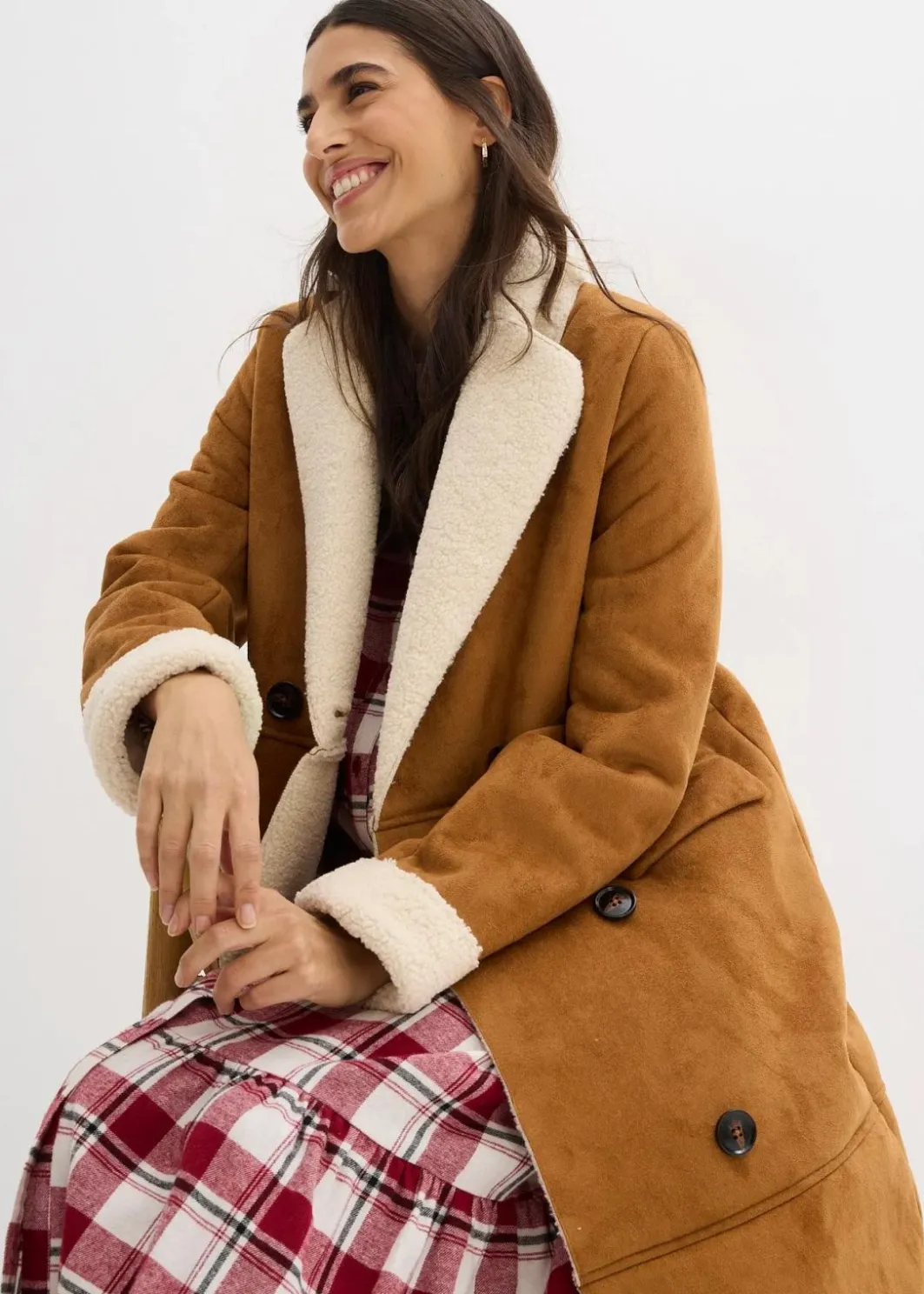 Lederimitat-Mantel mit Teddy warm gefüttert Damen Bekleidung·Hosen|Jacken & Mäntel