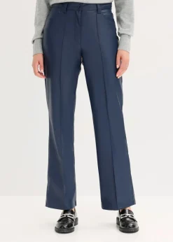 Damen bonprix Bekleidung·Kleider|Hosen|Lederimitat-straight Leg Hose mit Biese