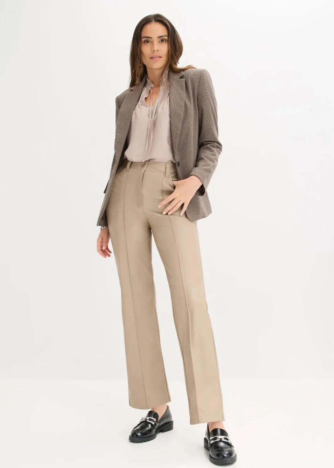 Outlet Lederimitat-straight Leg Hose mit Biese Damen Hosen|Bekleidung·Kleider