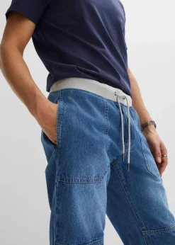 Herren bonprix Große Größen|Shorts|Leichte Long Schlupf-Jeans-Bermuda mit Komfortbund, Relaxed Fit