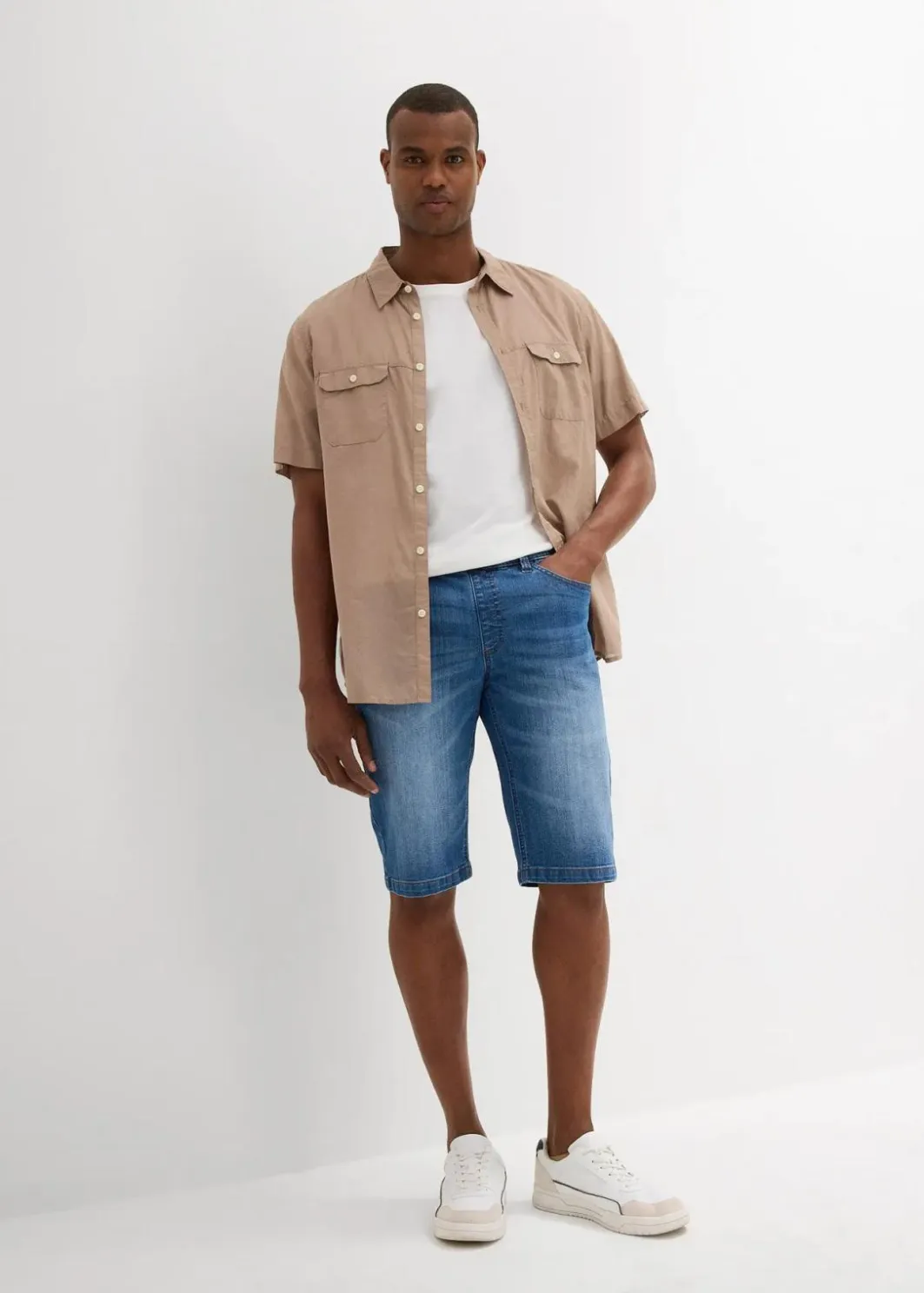 Leichte Long-Sweatjeans-Bermuda, Regular Fit Herren Große Größen|Shorts