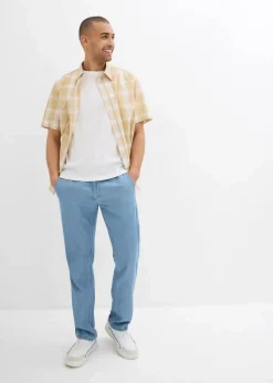 Herren bonprix Große Größen|Jeans|Leichte Regular Fit Schlupfjeans aus luftigem Leinen-Mix, Straight