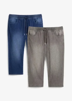 Herren bonprix Große Größen|Jeans|Leichte Regular Fit Schlupf-3/4-Stretch-Jeans, Straight (2er Pack)