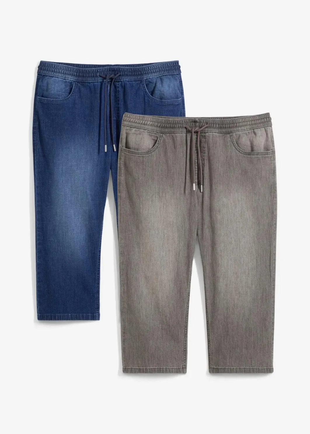 Herren bonprix Große Größen|Jeans|Leichte Regular Fit Schlupf-3/4-Stretch-Jeans, Straight (2er Pack)