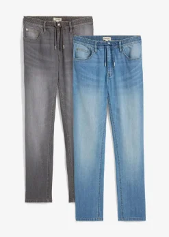Herren bonprix Große Größen|Jeans|Leichte Regular Fit Stretch-Jeans mit elastischem Bund, Straight (2er Pack)