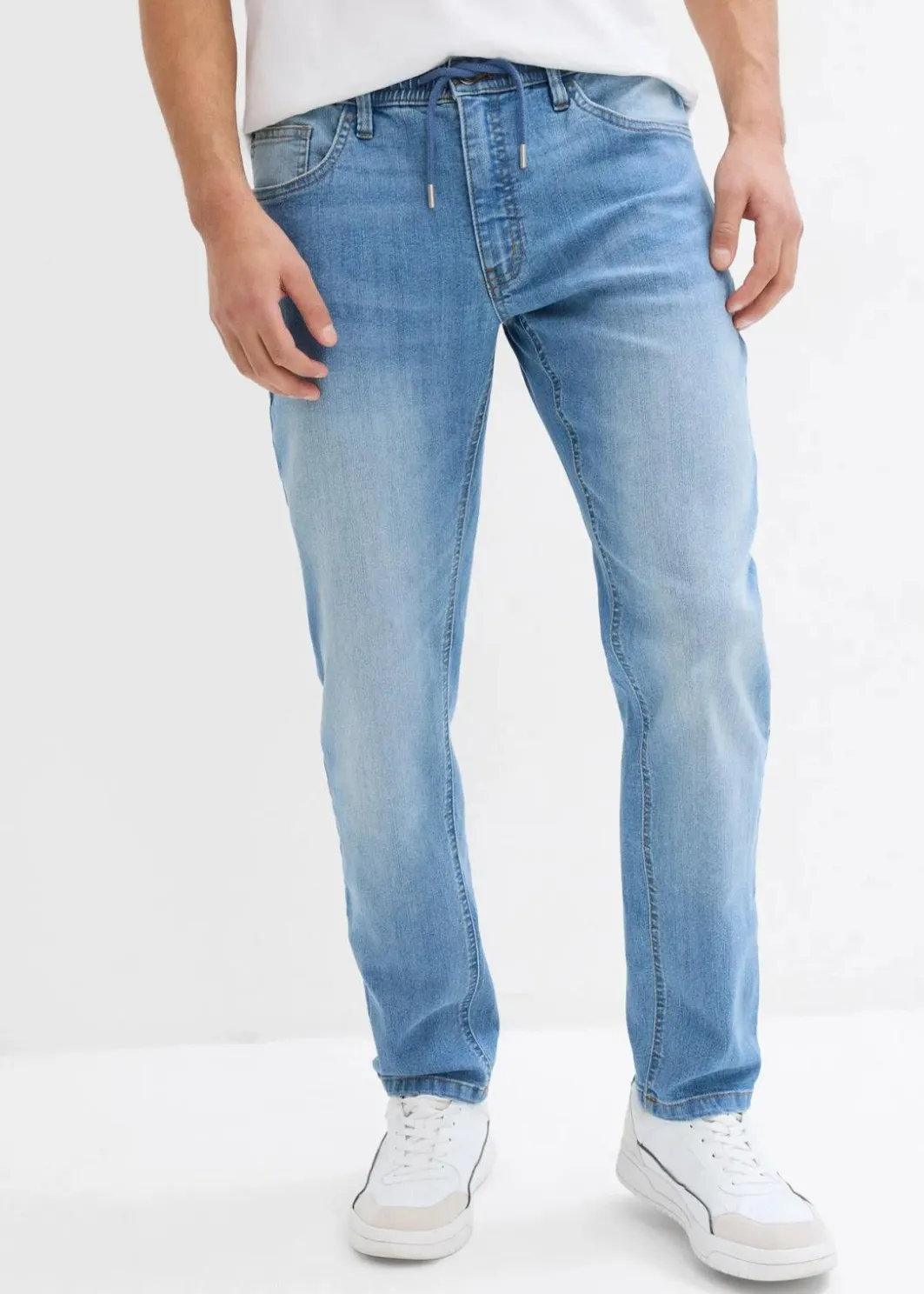 Herren bonprix Große Größen|Jeans|Leichte Regular Fit Stretch-Jeans mit elastischem Bund, Straight (2er Pack)