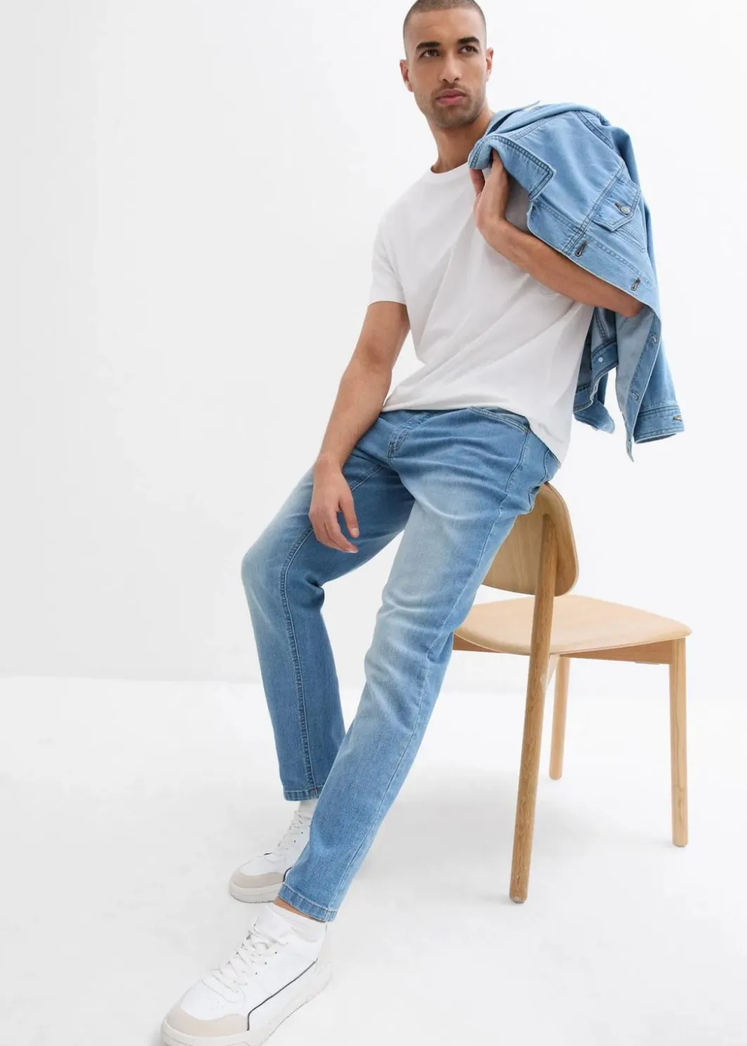 Herren bonprix Große Größen|Jeans|Leichte Regular Fit Stretch-Jeans mit elastischem Bund, Straight (2er Pack)
