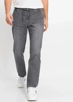 Clearance Leichte Regular Fit Stretch-Schlupfjeans mit Komfortbund, Straight Herren Jeans|Große Größen