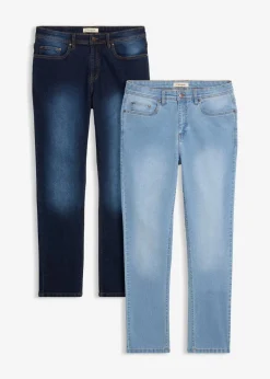 Herren bonprix Große Größen|Jeans|Leichte Regular Fit Stretch-Jeans, Straight (2er Pack)