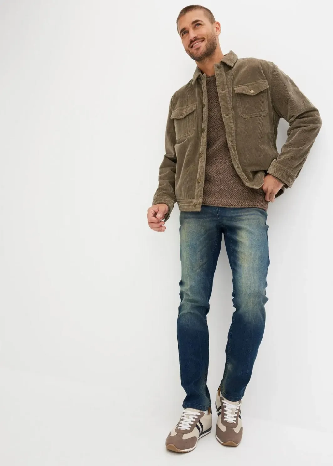 Herren bonprix Große Größen|Jeans|Leichte Slim Fit Stretch-Jeans, Straight