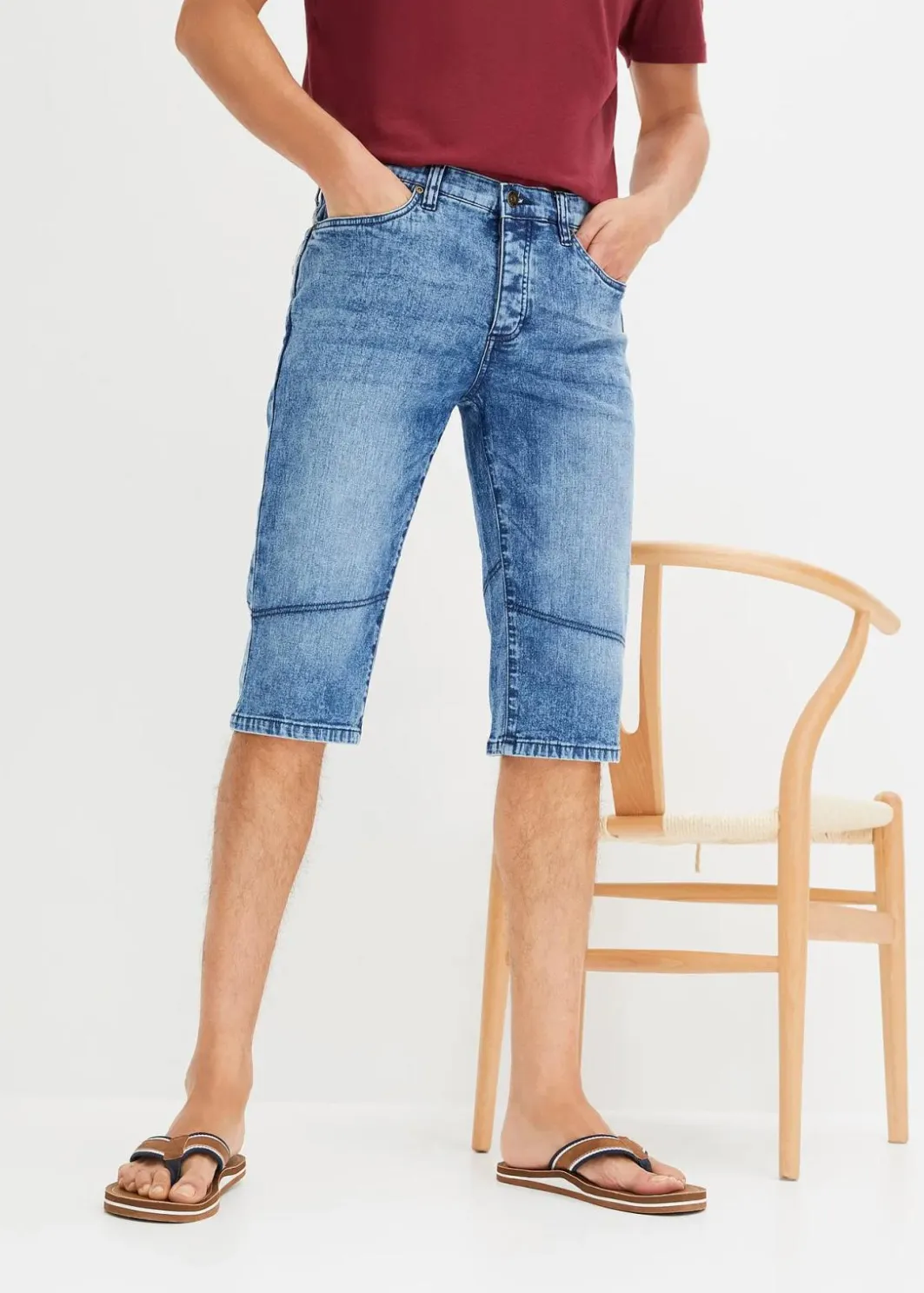 Hot Leichte Stretch-Jeans-Long-Bermuda, Regular Fit Herren Große Größen|Shorts